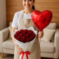 15 красных роз + шарик Кретинга