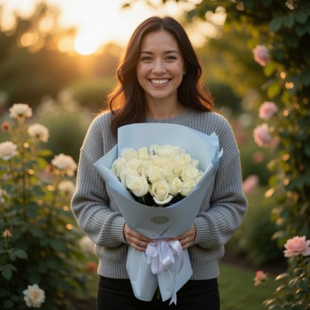 White roses photographed outdoors