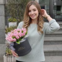 Pink tulips in a box 45pcs Volnogorsk
