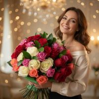 Multicolored roses (51 pcs) Tahos