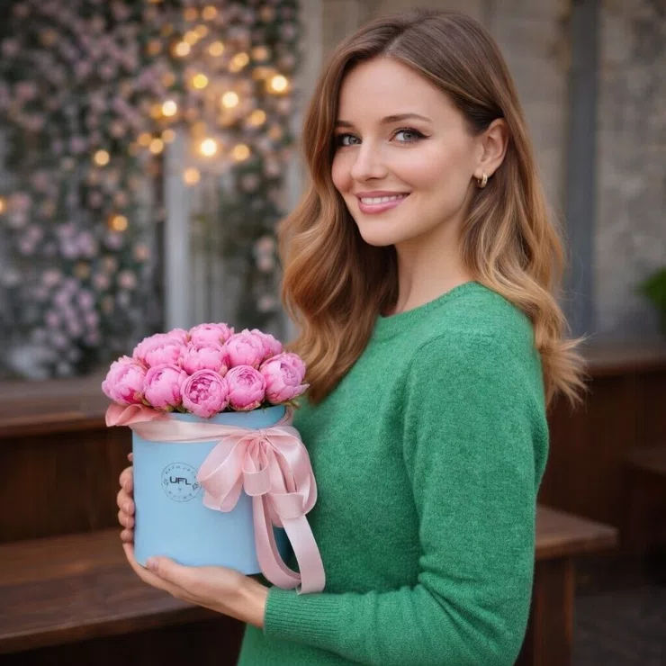 Peony roses in a box 11pcs – flower delivery in Albina