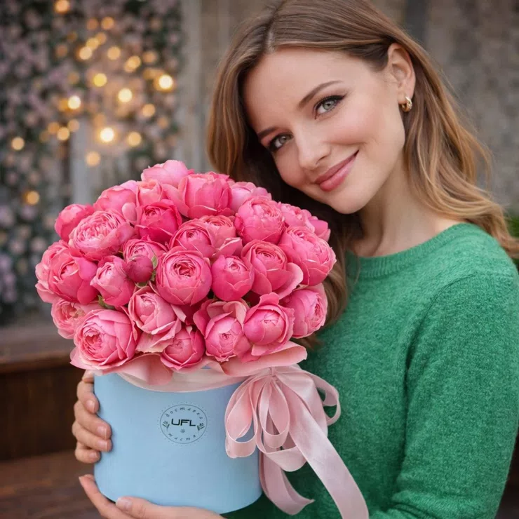 Peony roses in a box 11pcs – flower delivery in Noble Park
