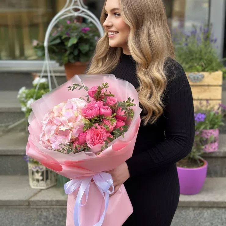 Magical Moments Bouquet with Pink Hydrangea and Roses – flower delivery in Samos Island