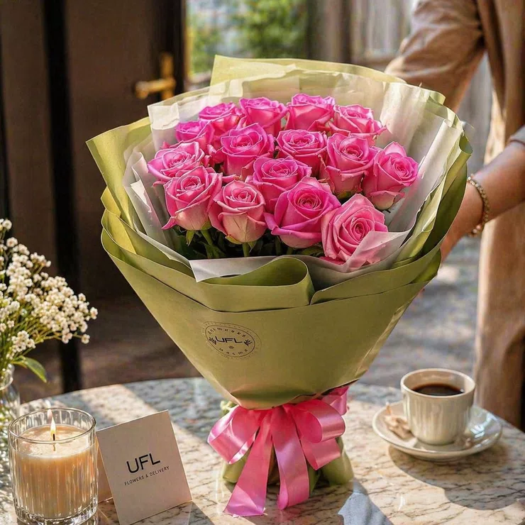 15 pink roses – flower delivery in Celestynow