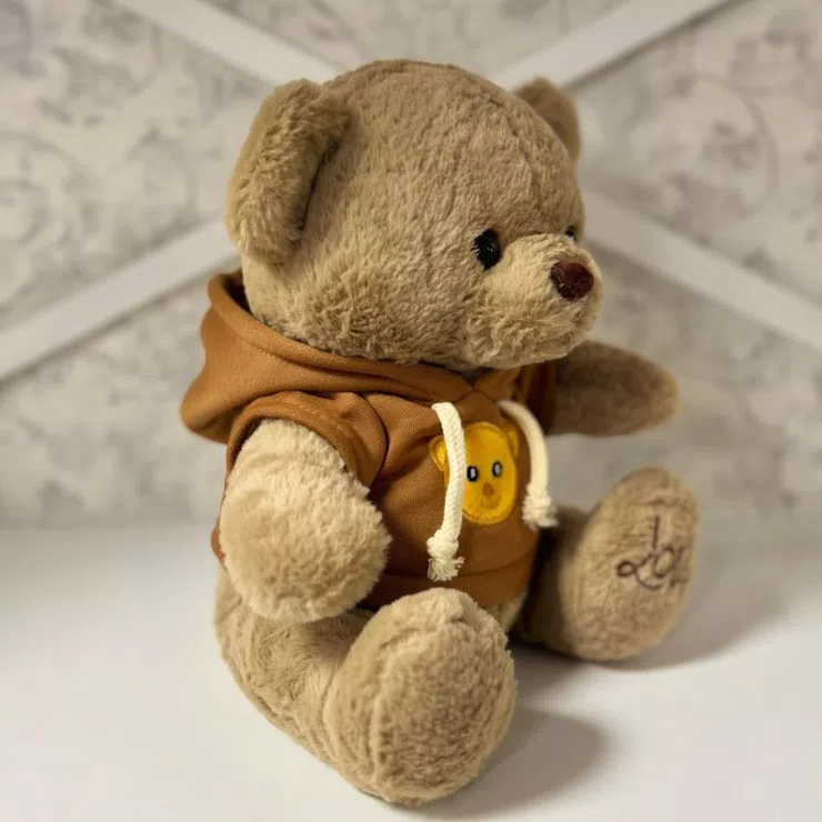 Coffee teddy in hoody 40 cm – flower delivery in Gostomel
