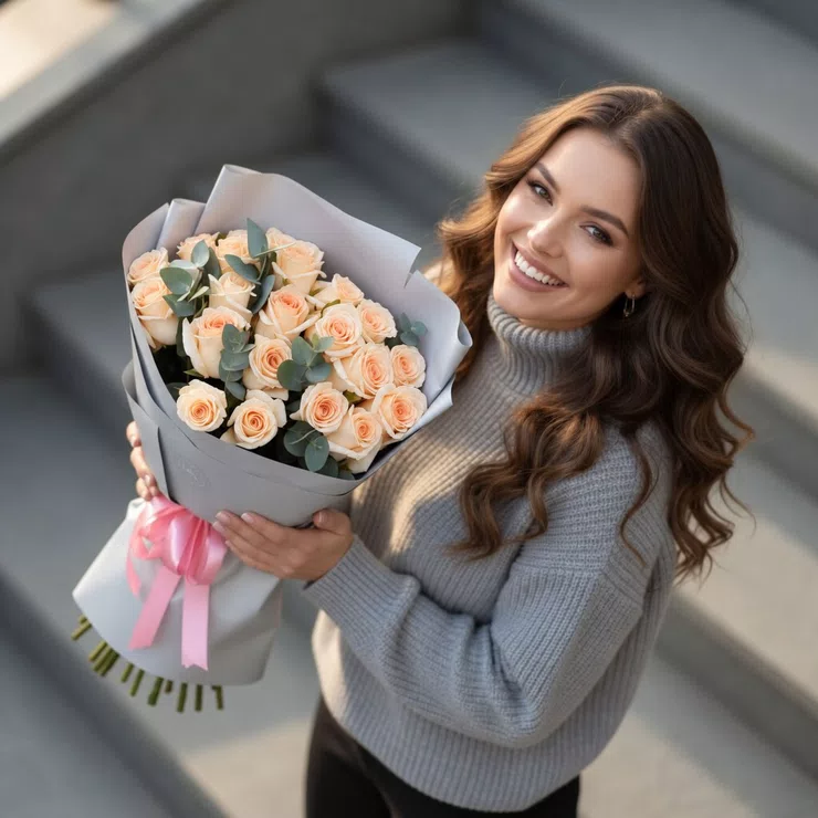 25 cream roses – flower delivery in Galway