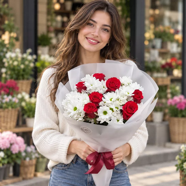 Bouquet of roses and chrysanthemums – flower delivery in Cheska-Skalitse