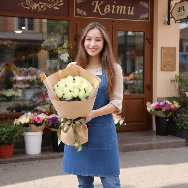 25 white roses craft – flower delivery in Kant