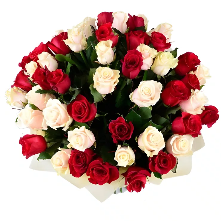 Red and cream roses (51 pcs.) – flower delivery in Vasteras