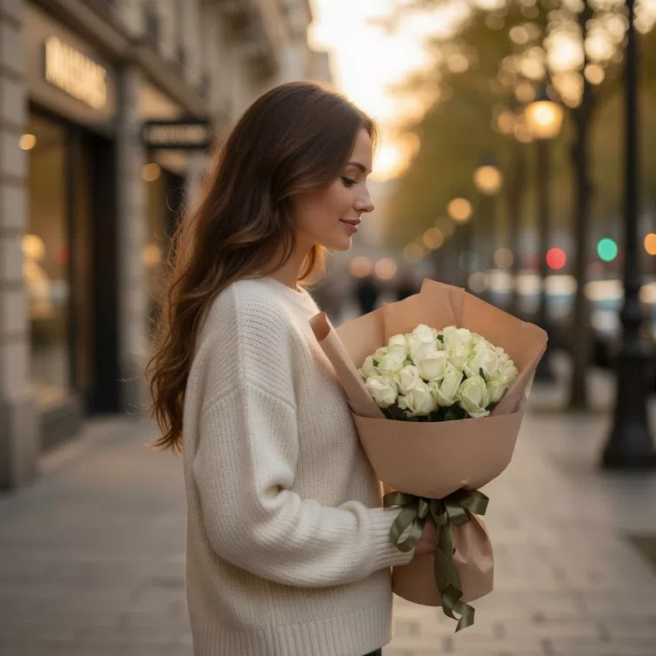 25 white roses – flower delivery in Kelme