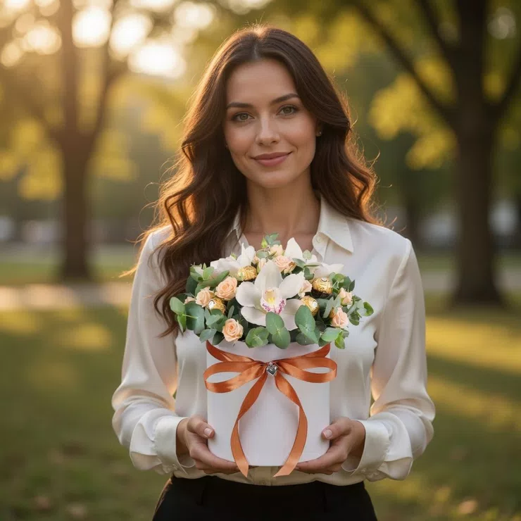 Box with roses and orchids – flower delivery in Vinogradov