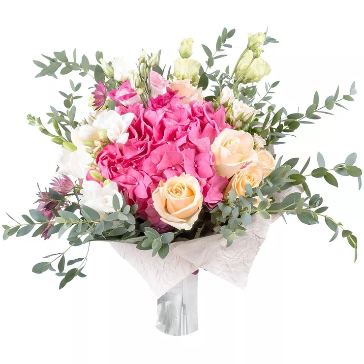 Букет с гортензией и кремовыми розами – доставка цветов в Гайворон