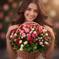 Basket with roses 51pcs Kozlov