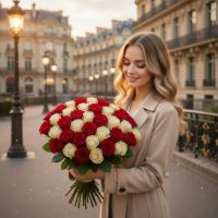 Красно-кремовые розы (51 шт.) Киль