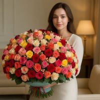 Великий букет різнокольорових троянд 131шт Цфат