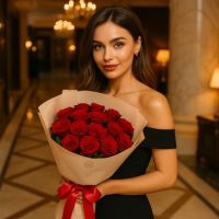 Букет квітів 15 червоних троянд Дніпро