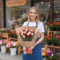 25 красных и белых роз Нэтли