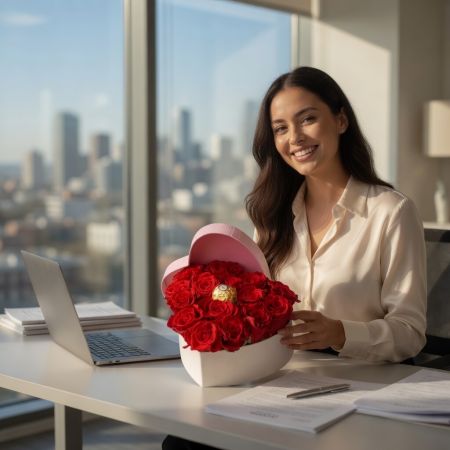 Heart of 15 red roses in a box