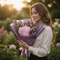 Букет квітів Рожева хмара з гортензією Васильків