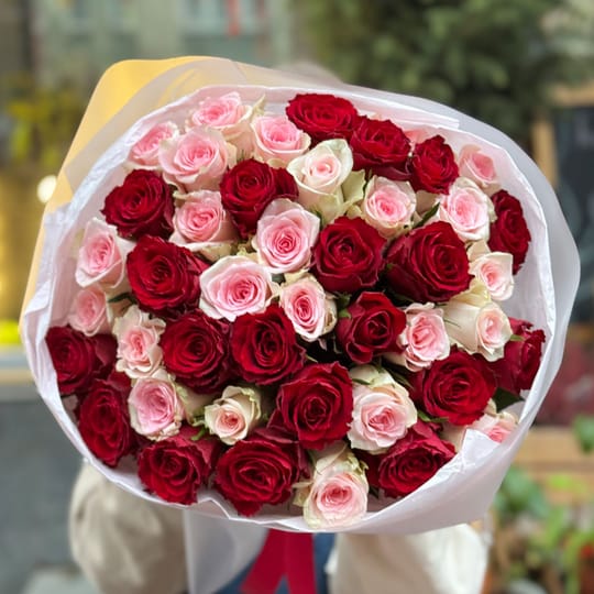 51 червона та рожева троянда Кенія – доставка квітів у Виноградар
