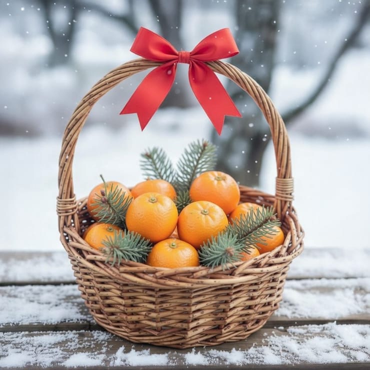 Basket with tangerines – flower delivery in Gujva