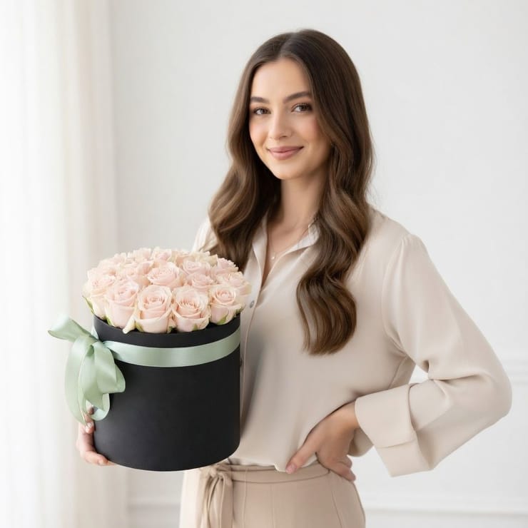 Кремові троянди в коробці 21шт – доставка квітів у Остія Антіка