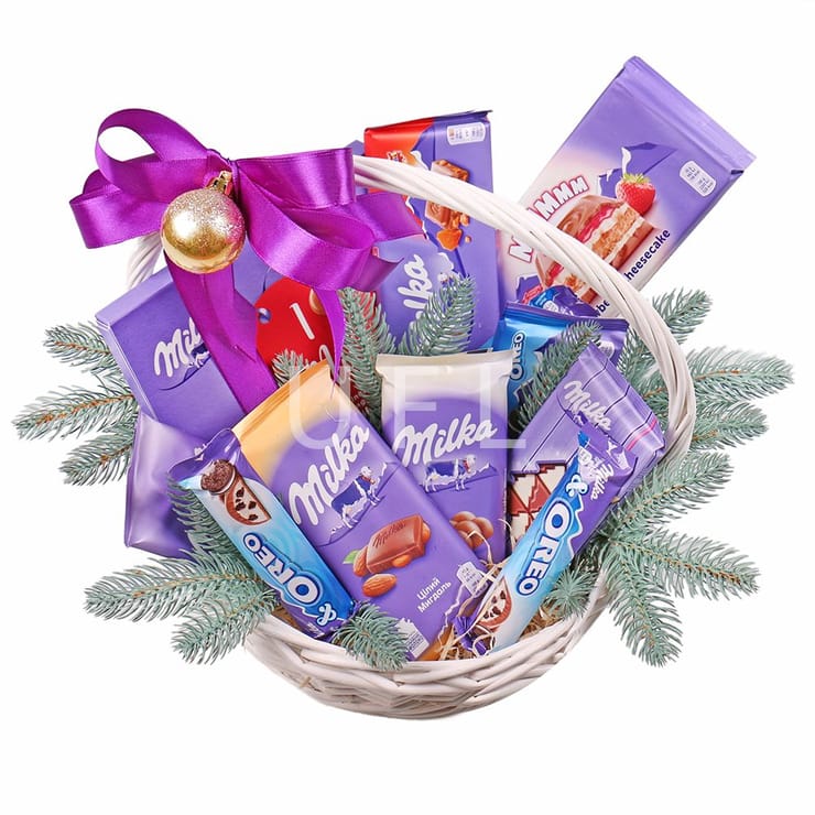 New Year basket Milka – flower delivery in Zolotoe