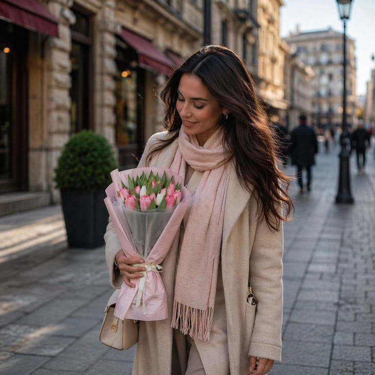  15 білих і рожевих тюльпанів – доставка квітів у Коломия