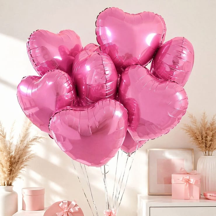 7 foil hear balloons – flower delivery in Vilnius