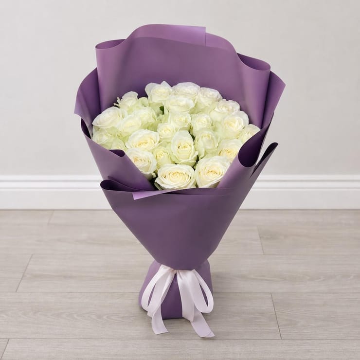 Bouquet 25 white roses – flower delivery in Belfast