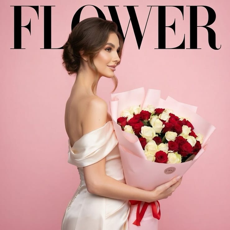 51 червона і біла троянда – доставка квітів у Градіжськ