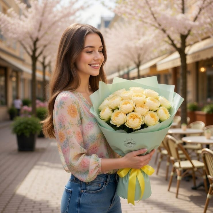 Bouquet of peony yello roses 19pcs – flower delivery in Holzgerlingen