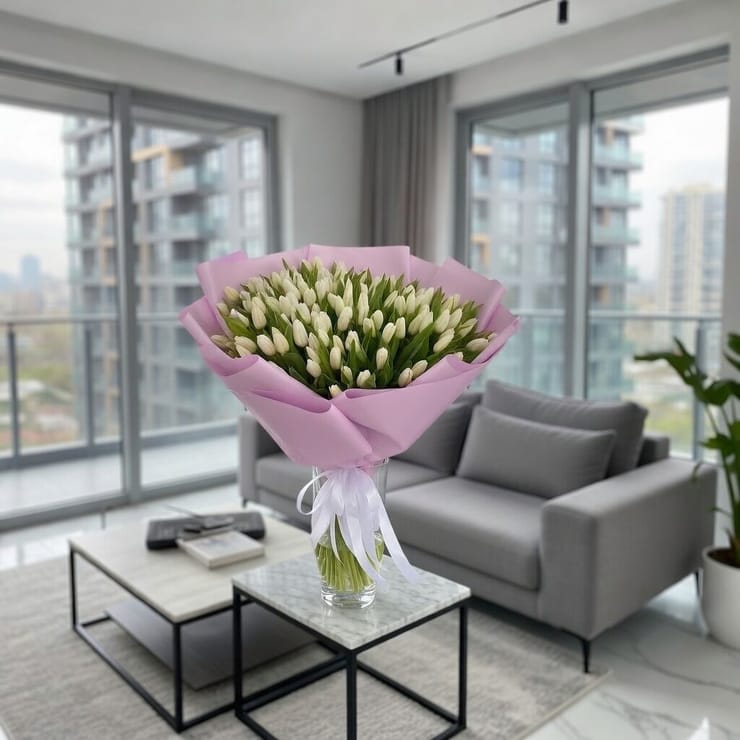 Белые тюльпаны (151 шт) – доставка цветов в Никита