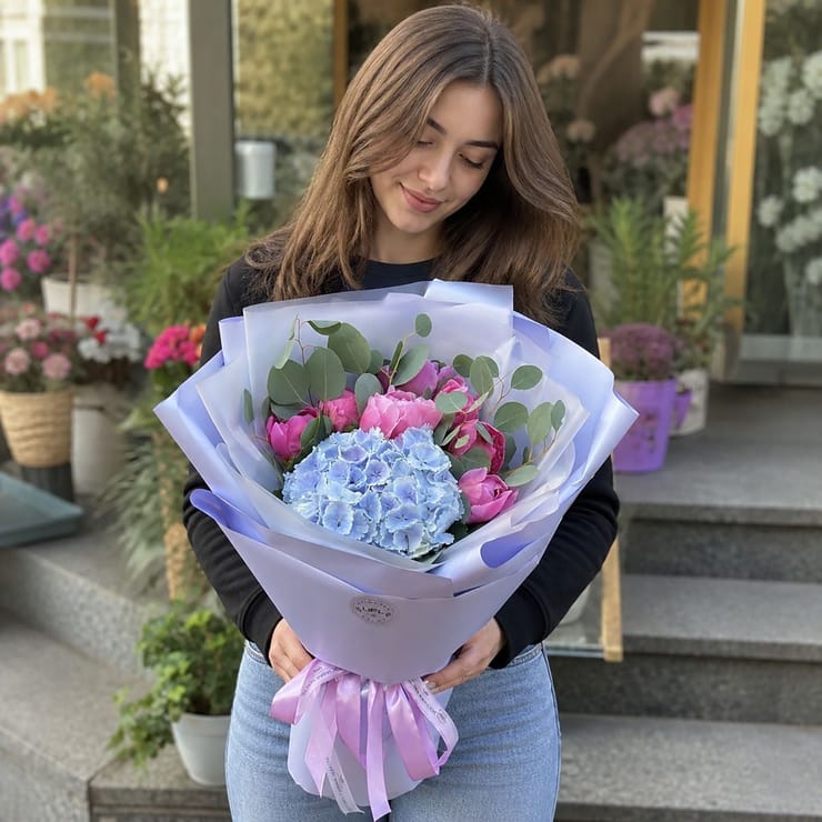 Цветущая симфония гортензии с пионами 🌸 – доставка цветов в Семаранг