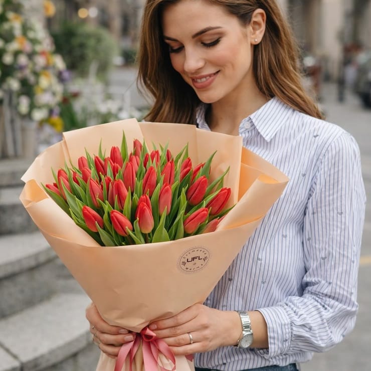 25 red tulips – flower delivery in Lorette