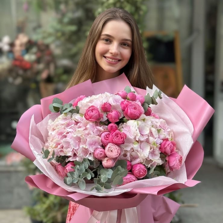 Bouquet with hydrangea and roses – flower delivery in Bad Laer