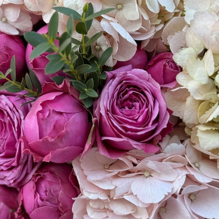 Bouquet with hydrangea and spray roses – flower delivery in Bysk