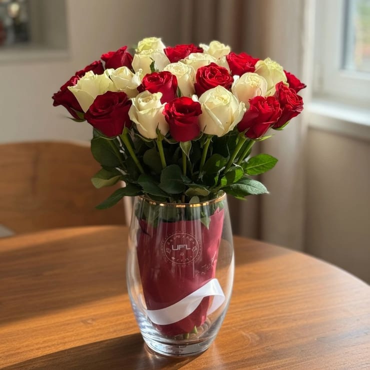 21 red and white roses – flower delivery in Greensborough (Australia)