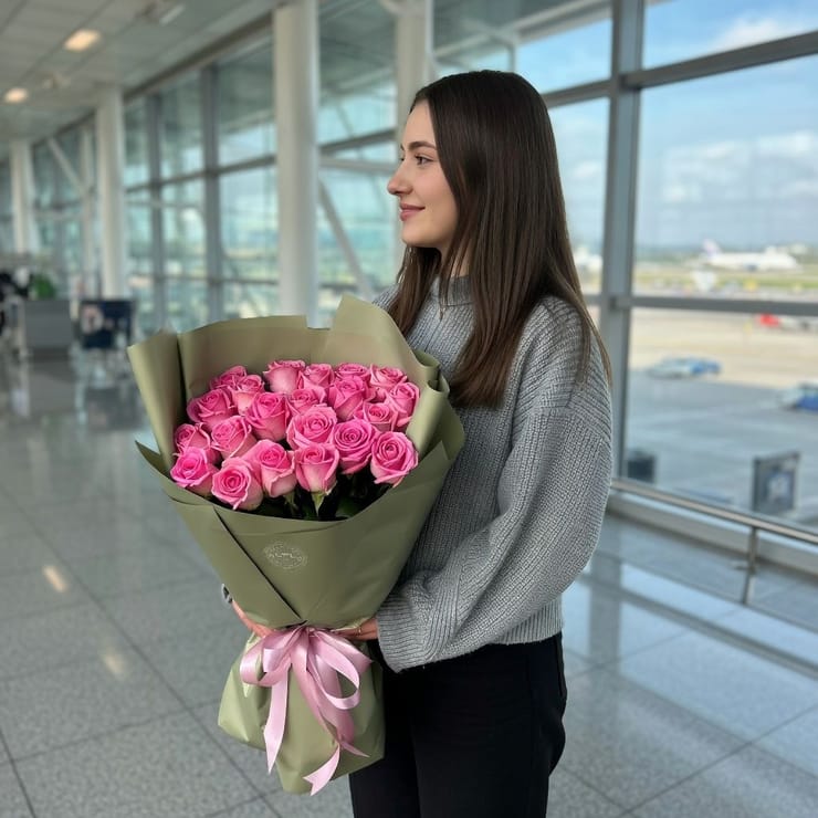 21 рожева троянда – доставка квітів у Київ