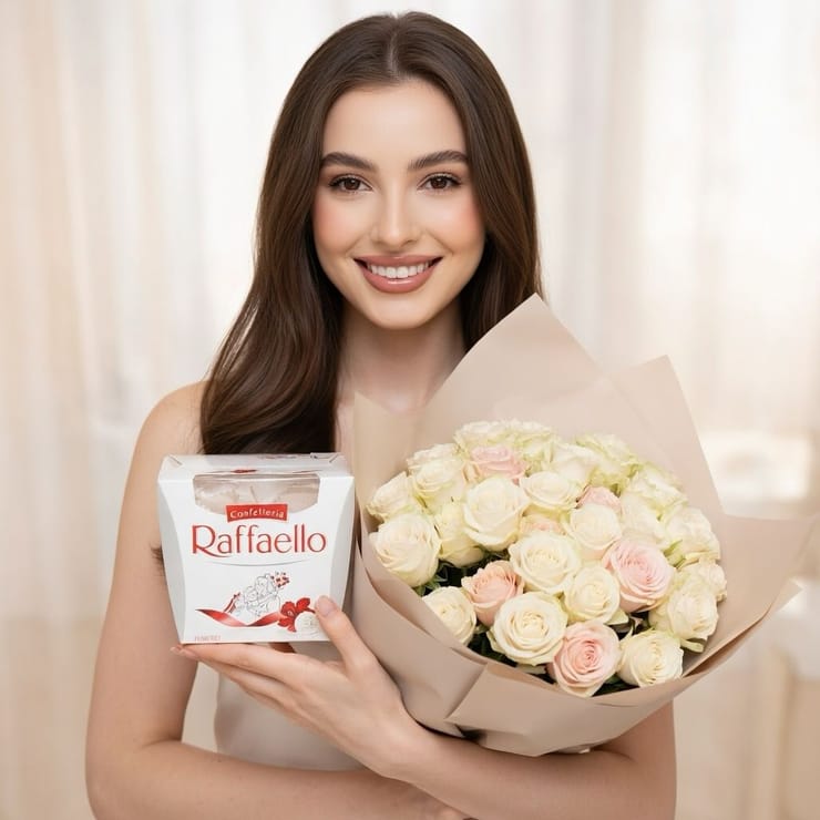 Spray roses + Raffaello – flower delivery in Sinajana