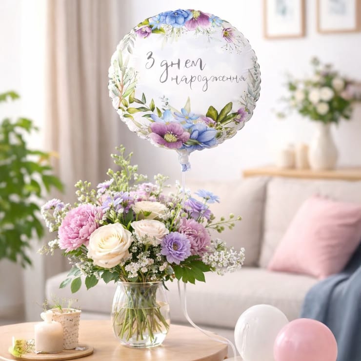 Foil balloon Happy Birthday – flower delivery in Pavlograd