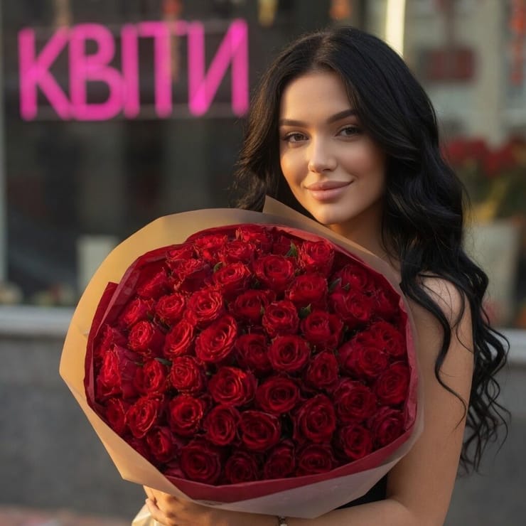 51 червона троянда Кенія 60 см – доставка цветов в Лісабон