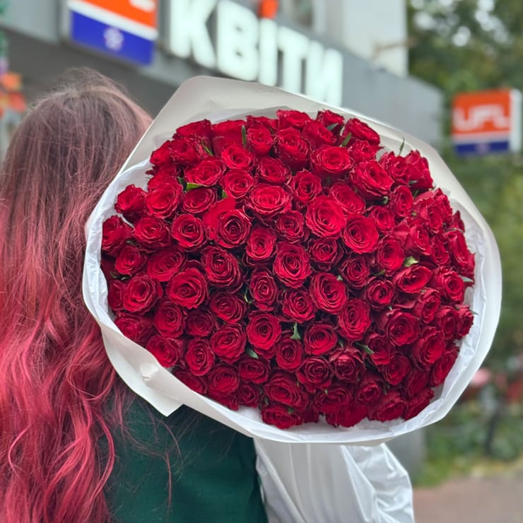101 красная роза Кения – доставка цветов в Юбилейное (Запорожская область)