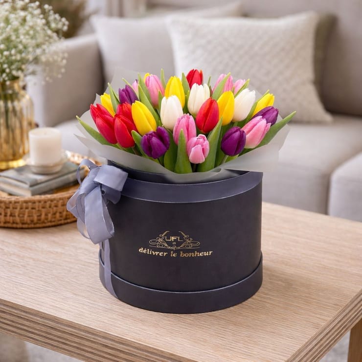 Mixed tulips in a box 45pcs – flower delivery in Gadsden