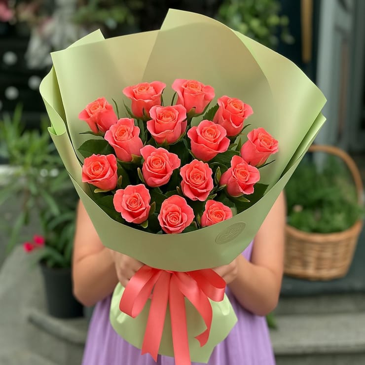 15 коралловых роз – доставка цветов в Дунаевцы