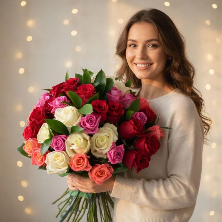 Multicolored roses (51 pcs) – flower delivery in Osh