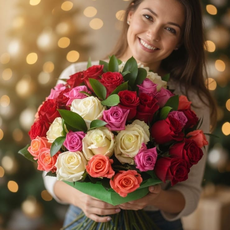 Multicolored roses (51 pcs) – flower delivery in Poltava