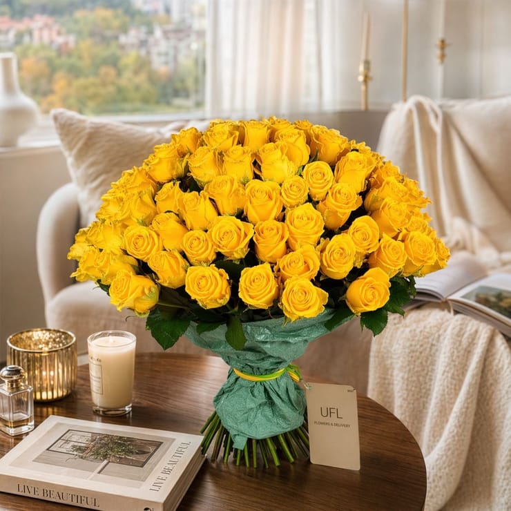 101 желтая роза – доставка цветов в Мичурино