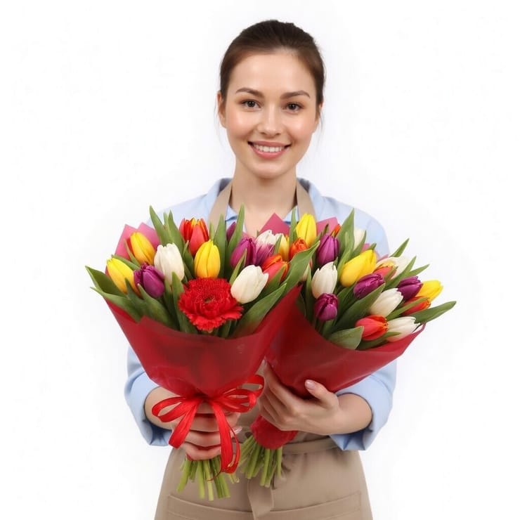 19 різнокольорових тюльпанів – доставка квітів у Дененс