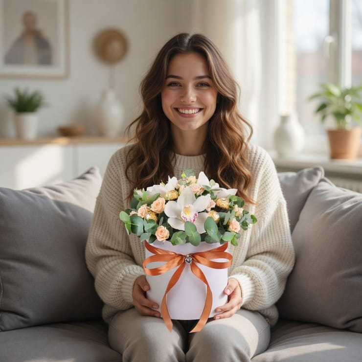 Коробка з трояндами та орхидеями – доставка цветов в Самбор